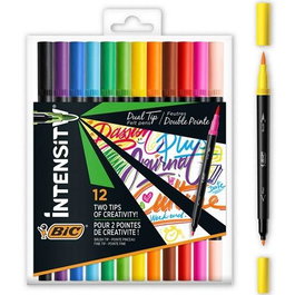 Bic Rotuladores Intensity Tip Felt Pens Punta Fina-Pincel Colores Surtidos Vivos Blíster 12 Ud