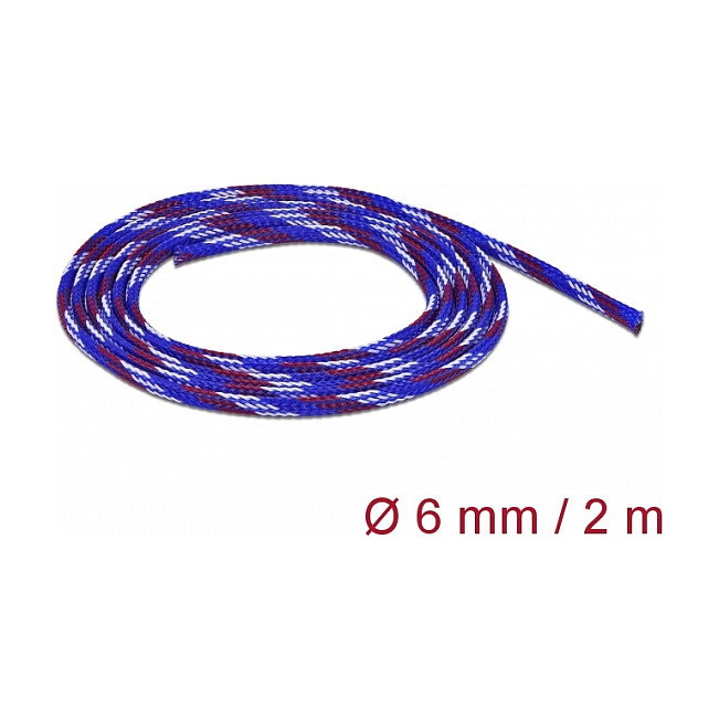 DeLOCK Funda trenzada estirable 2 m x 6 mm azul-rojo-blanco