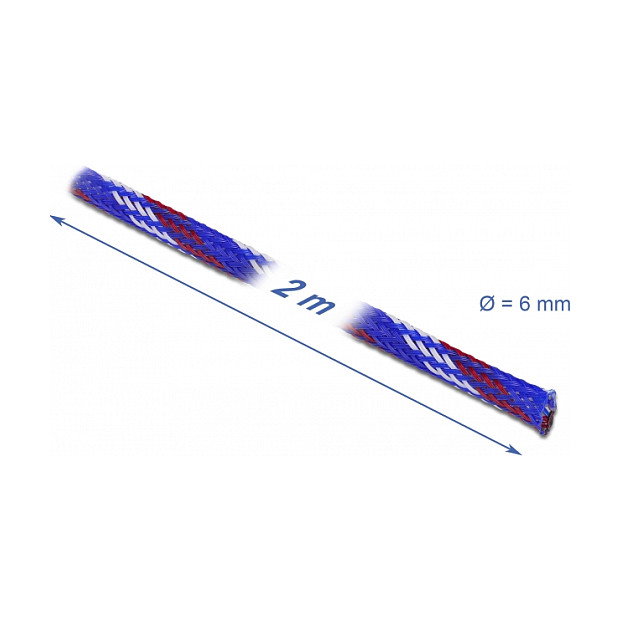 DeLOCK Funda trenzada estirable 2 m x 6 mm azul-rojo-blanco
