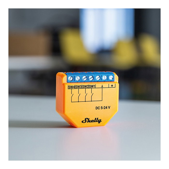 Shelly Relais Plus i4 DC WLAN y Bluetooth para instalación empotrada