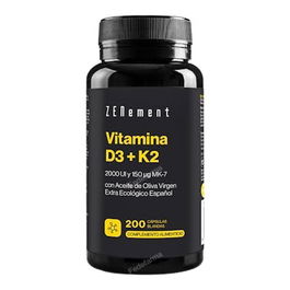 ZENEMENT Vitamina D3 + K2 con Aceite de Oliva Virgen Extra Ecológico, 200 Perlas