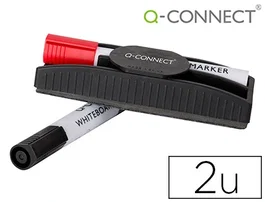 Q-connect Borrador Magnético para Pizarra Blanca con Rotulador Rojo y Negro, Compacto y Manejable