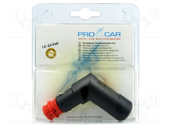 PRO CAR Enchufe de mechero de coche con borna de tornillo, 8A, Negro
