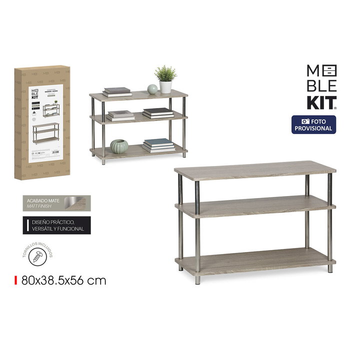 Moblekit Estantería de Madera y Acero 3 Niveles