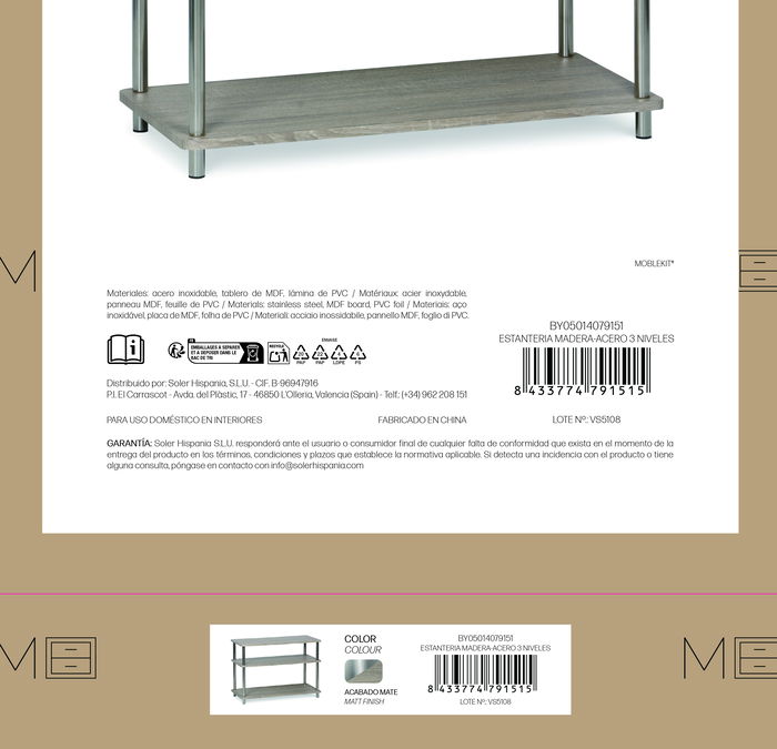 Inde Estanteria Madera-Acero 3 Niveles