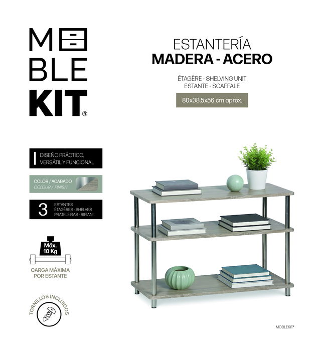 Inde Estanteria Madera-Acero 3 Niveles