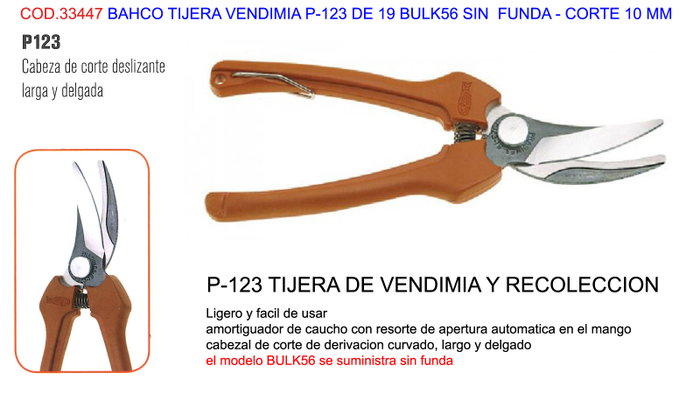 BAHCO Tijera de Vendimia P-123 con Corte de 10 mm BAHCO Tijera de Vendimia P-123 con Corte de 10 mm