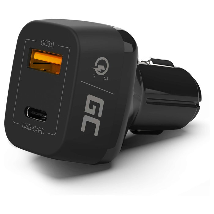 Green Cell Cargador de Coche CAD33 con USB-C PD y USB-A QC 3.0, Negro Green Cell Cargador de Coche CAD33 con USB-C PD y USB-A QC 3.0, Negro
