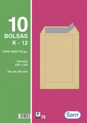 Sam 665101 Bolsas Kraft con Tira de Silicona, Paquete de 10 Unidades, Tamaño 250x353 mm, 90 grs Sam 665101 Bolsas Kraft con Tira de Silicona, Paquete de 10 Unidades, Tamaño 250x353 mm, 90 grs