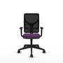 Silla de oficina Motilla con mecanismo Sincro tapizada con Tela color Morado y malla color negra. Equipada con lumbar 1D, Brazos 1D y Ruedas 65mm nailon