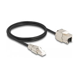 Delock Cable de Red RJ45 Campo Macho a Modulo Keystone RJ45 Hembra Cat.6A 1 m, Cat6a, S/FTP, LSZH, Negro/Plata