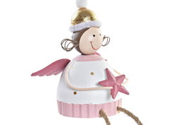 DKD Home Decor Figura Navidad Fantasia Blanco Rosa Metal Hada 6.5 x 11 x 9 cm (6 Unidades)