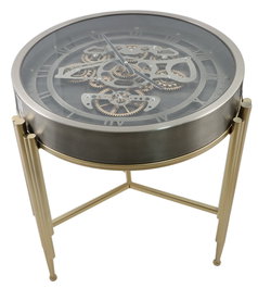 DKD Home Decor Mesita Auxiliar Loft Dorado Plateado Metal y Cristal 50 x 54 x 50 cm