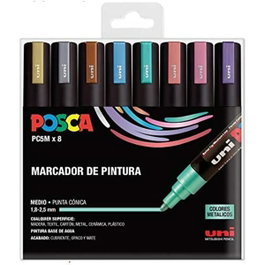 Uni-Ball Posca PC-5M Estuche de 8 Rotuladores de Pintura Metalizados