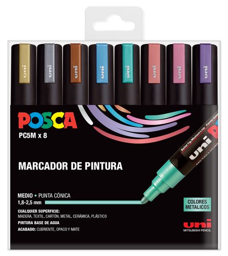 Uni-Ball Posca PC-5M Estuche de 8 Rotuladores de Pintura Metalizados