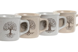 DKD Home Decor Taza Tradicional Beige Blanco Roto Gres 8.5 x 7 x 11 cm Colección Tree of Life 24 Apto Microondas y Lavavajillas