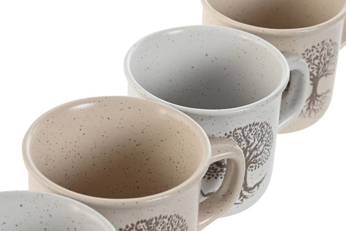 DKD Home Decor Taza Tradicional Beige Blanco Roto Gres 8.5 x 7 x 11 cm Colección Tree of Life 24 Apto Microondas y Lavavajillas