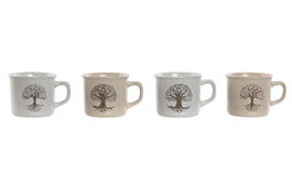 DKD Home Decor Taza Tradicional Beige Blanco Roto Gres 8.5 x 7 x 11 cm Colección Tree of Life 24 Apto Microondas y Lavavajillas