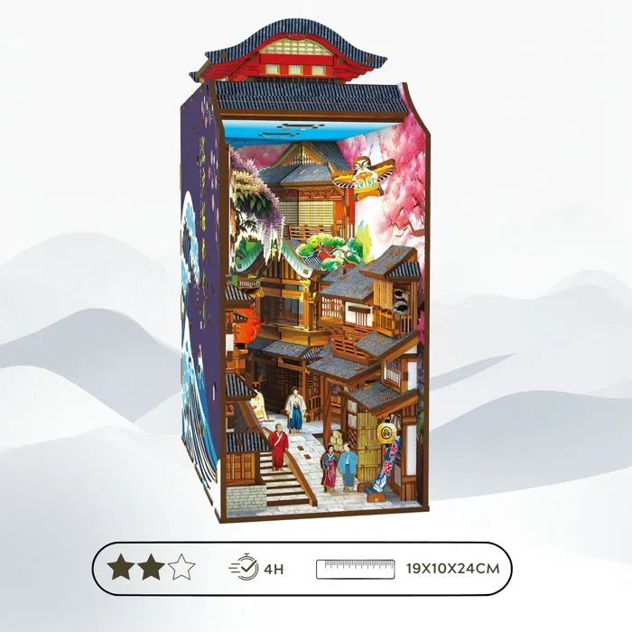 Kit de Bricolaje Book Nook para Construir un Sujetalibros 3D Japanese Alley Nookland - Dimensiones 10 x 19 x 24 cm