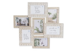 DKD Home Decor Marco Multifoto MDF y Cristal para 7 Fotos, Natural
