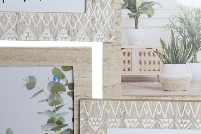 DKD Home Decor Marco Multifoto MDF y Cristal para 7 Fotos, Natural