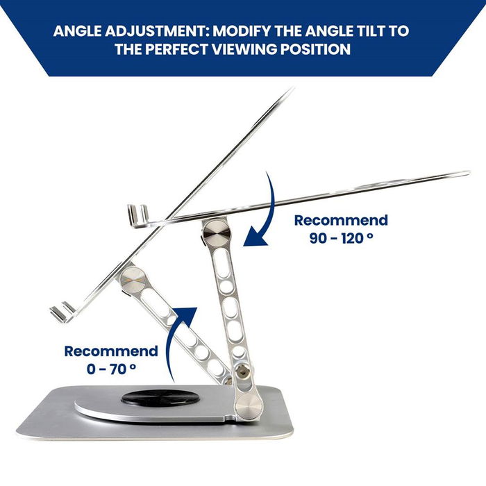 Ewent EW1267 Soporte Portátil Ergonómico de Aluminio con Base Giratoria 360° para Portátiles hasta 17.3 Pulgadas, Ajustable en Altura y Ángulo, Ventilación Mejorada