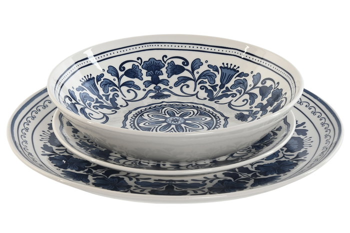 DKD Home Decor Vajilla Árabe Azul Blanco Porcelana 27 x 2 x 27 cm Set de 18 Piezas Apto Microondas y Lavavajillas DKD Home Decor Vajilla Árabe Azul Blanco Porcelana 27 x 2 x 27 cm Set de 18 Piezas Apto Microondas y Lavavajillas