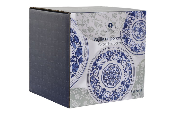 DKD Home Decor Vajilla Árabe Azul Blanco Porcelana 27 x 2 x 27 cm Set de 18 Piezas Apto Microondas y Lavavajillas DKD Home Decor Vajilla Árabe Azul Blanco Porcelana 27 x 2 x 27 cm Set de 18 Piezas Apto Microondas y Lavavajillas