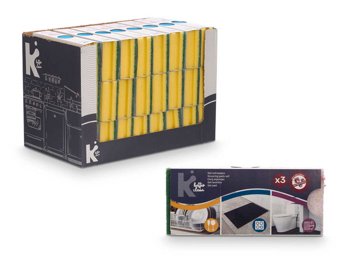 Arte Regal Set 3 Estropajos Triple Uso Surtido Vajilla Vitrocerámica Baño 20.5x4.5x9 cm (Set de 24)