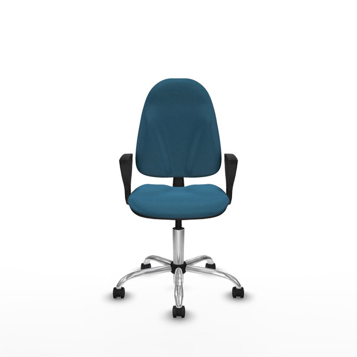 Silla de oficina Algarra con mecanismo Contacto permanente básico tapizada con Tela color Verde petróleo. Equipada con Base cromada, Brazos fijos y Ruedas de parqué