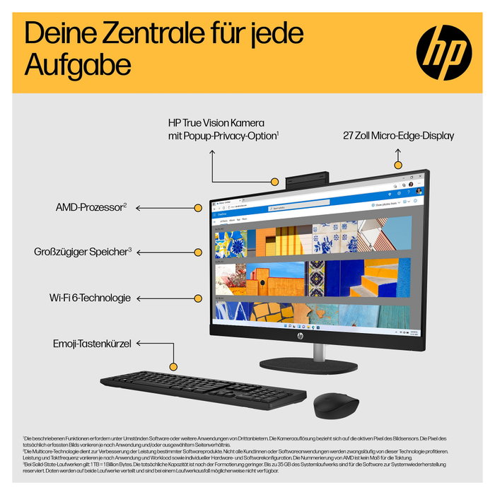 HP AIO 27-cr0111ng - PC All-in-One 27" RYZ3 7320U, 8GB RAM, 512GB SSD, FreeDOS