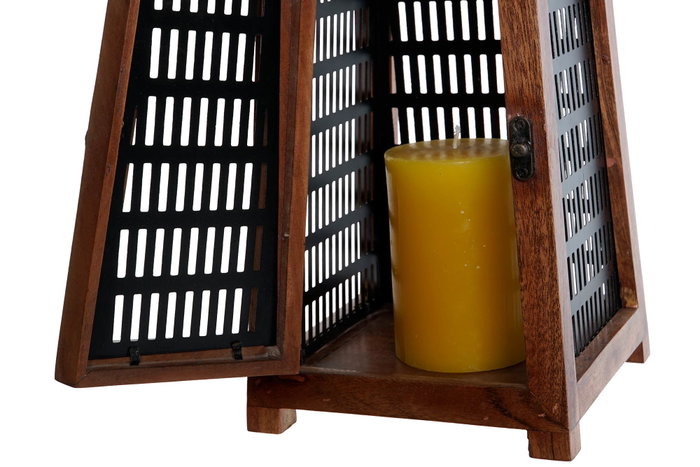 DKD Home Decor Portavelas de Mango y Metal Negro y Natural 15x15x26 cm