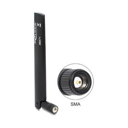 DeLOCK 88571 Antena LTE Omnidireccional 3 dBi RP-SMA Macho para Red, Color Negro, Polarización Vertical, Longitud 135 mm