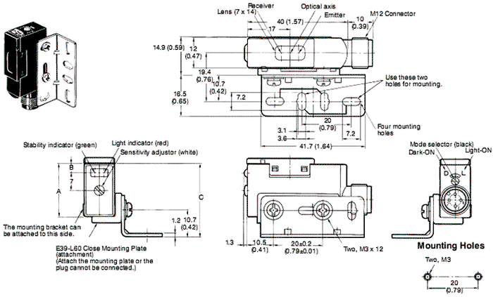 OMRON E3S-R86 Sensor fotoeléctrico PNP 0,1÷1m OMRON E3S-R86 Sensor fotoeléctrico PNP 0,1÷1m