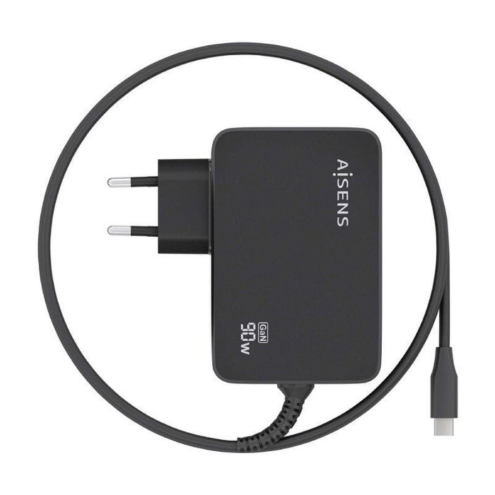 Aisens Cargador GaN 90W PD3.0 USB-C Negro con Cable 1.8m ASCH-1PD90WL034-BK