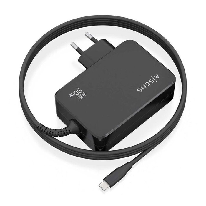 Aisens Cargador GaN 90W PD3.0 USB-C Negro con Cable 1.8m ASCH-1PD90WL034-BK