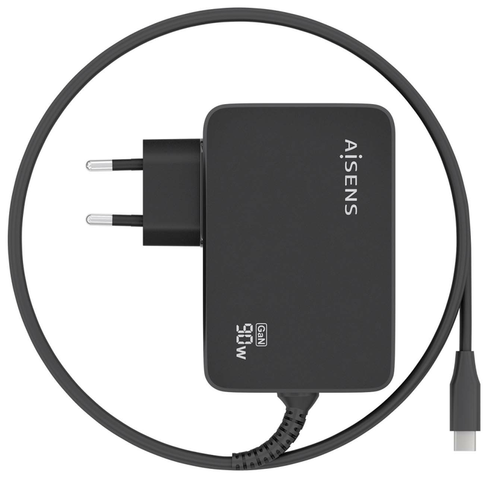 Aisens Cargador GaN 90W PD3.0 USB-C Negro con Cable 1.8m ASCH-1PD90WL034-BK