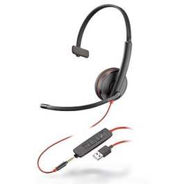 Poly Blackwire 3215 USB-A Auricular con Micrófono, Cancelación de Ruido, Audio Banda Ancha, Protección Auditiva SoundGuard