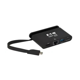 Tripp Lite U444-T6N-H4GUBC Adaptador USB-C a HDMI 4K Multipuerto con Carga PD 100W, USB 3.1, Puerto Gigabit Ethernet, Cable Autoguardado, Negro