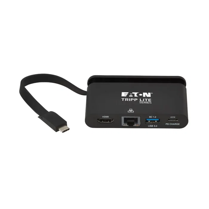 Tripp Lite U444-T6N-H4GUBC Adaptador USB-C a HDMI 4K Multipuerto con Carga PD 100W, USB 3.1, Puerto Gigabit Ethernet, Cable Autoguardado, Negro