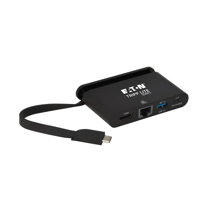 Tripp Lite U444-T6N-H4GUBC Adaptador USB-C a HDMI 4K Multipuerto con Carga PD 100W, USB 3.1, Puerto Gigabit Ethernet, Cable Autoguardado, Negro