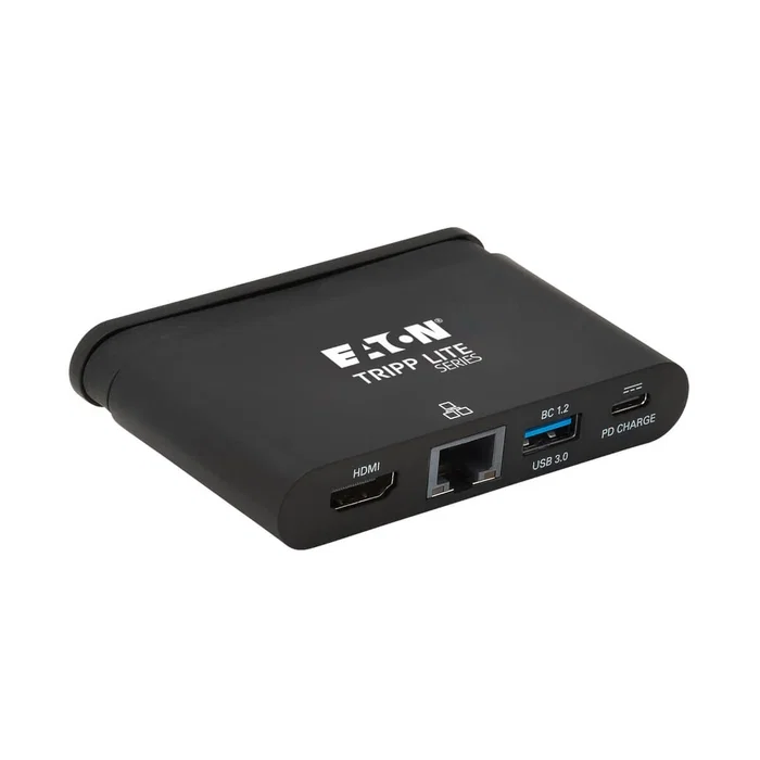 Tripp Lite U444-T6N-H4GUBC Adaptador USB-C a HDMI 4K Multipuerto con Carga PD 100W, USB 3.1, Puerto Gigabit Ethernet, Cable Autoguardado, Negro