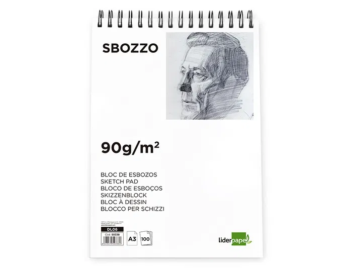 Liderpapel Bloc Dibujo Esbozos Espiral A3 297x420mm 100 Hojas 90gr/m2 Sin Recuadro