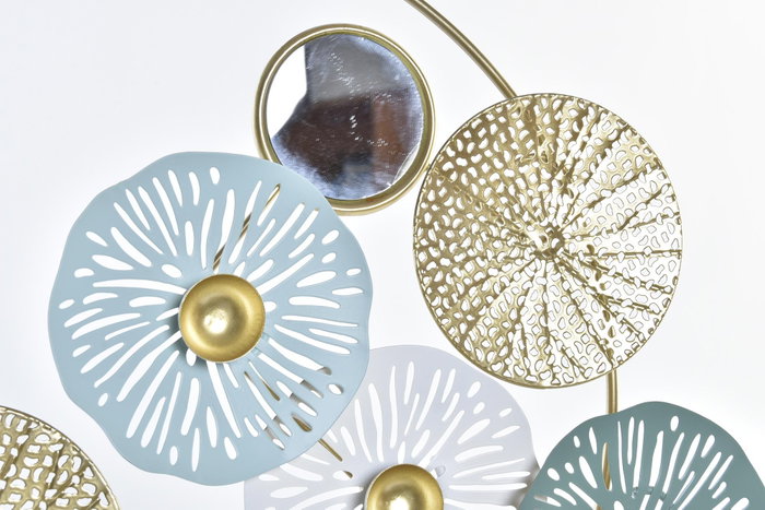DKD Home Decor Decoración Metal Espejo Nenufar Dorado y Verde Menta DKD Home Decor Decoración Metal Espejo Nenufar Dorado y Verde Menta