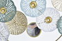 DKD Home Decor Decoración Metal Espejo Nenufar Dorado y Verde Menta