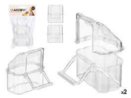 Mascow Set 2 Comederos Rectangulares Transparente Blanco Plástico Accesorios para Jaula 12 x 22 x 6 cm (Set de 24)