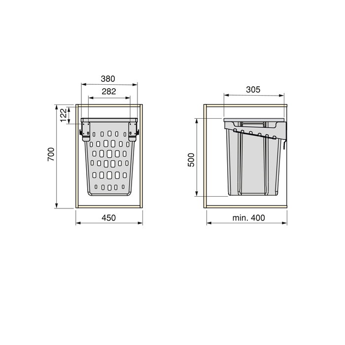Emuca Cesto de lavandería con sistema de puerta abatible Laundry, módulo 450mm, Plástico y Acero, Blanco Emuca Cesto de lavandería con sistema de puerta abatible Laundry, módulo 450mm, Plástico y Acero, Blanco