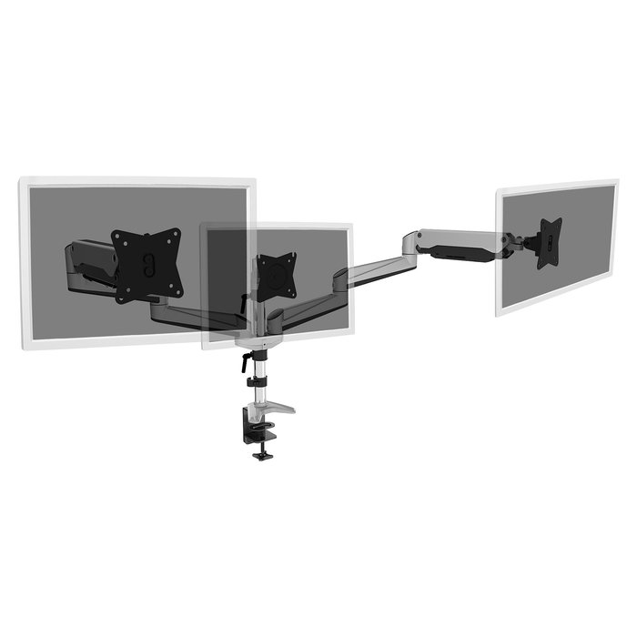 Digitus Soporte Triple Monitor para Pantallas de hasta 27 Pulgadas, Capacidad 6 kg por Pantalla, Abrazadera Escritorio
