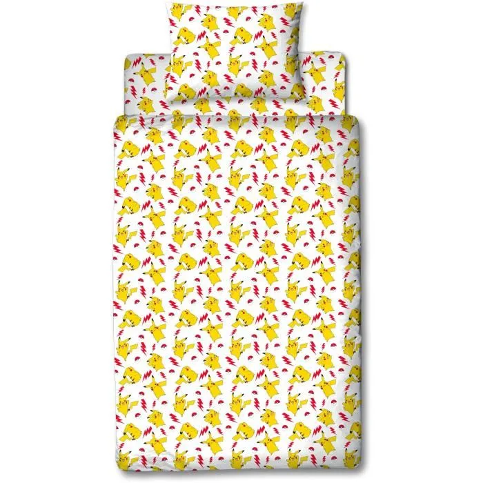 Pokemon Funda Nórdica 140 x 200 cm Pikachu + Funda Almohada 63 x 63 cm + Cojín 30 x 30 cm + Antifaz para Dormir