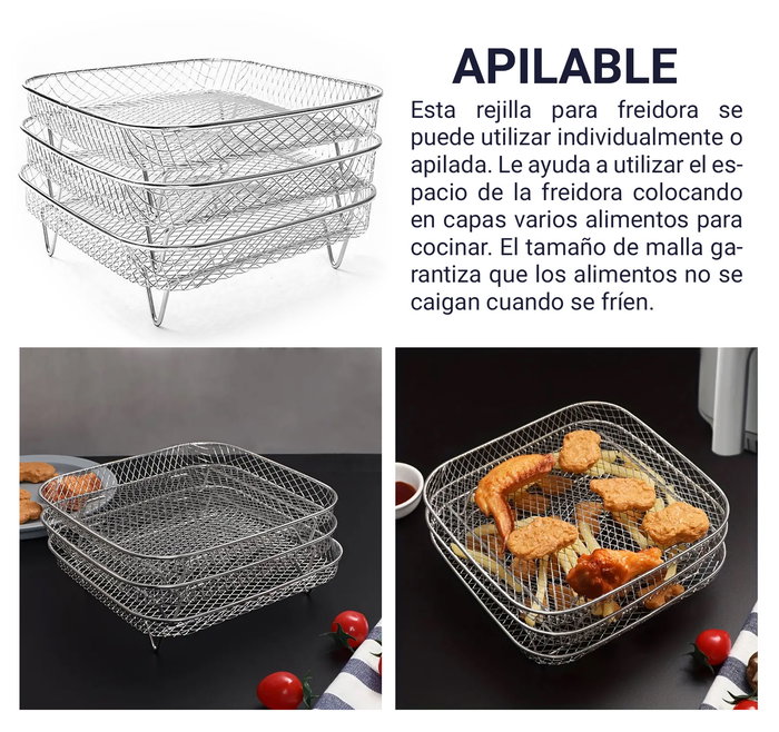 Inde Rejilla para Freidora de Aire Apilable, Cuadrada, 20 cm - Ideal para Cocinar y Horneado (12 Unidades) Inde Rejilla para Freidora de Aire Apilable, Cuadrada, 20 cm - Ideal para Cocinar y Horneado (12 Unidades)